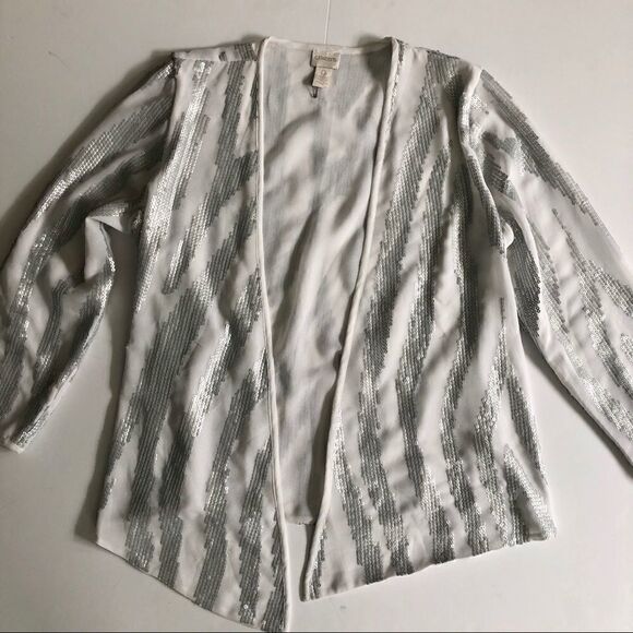 🎃CHICOS WHITE/ SILVER SEQUIN JACKET - Picture 5 of 8